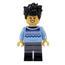 Bright Light Blue Torso, Dark Bluish Grey/Black Legs, Black Hair (fig-013504)
