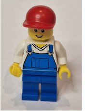 Man, Blue Overalls over White V-Neck Shirt, Red Cap, Glasses, 3626cpr0646 Head (fig-013508)