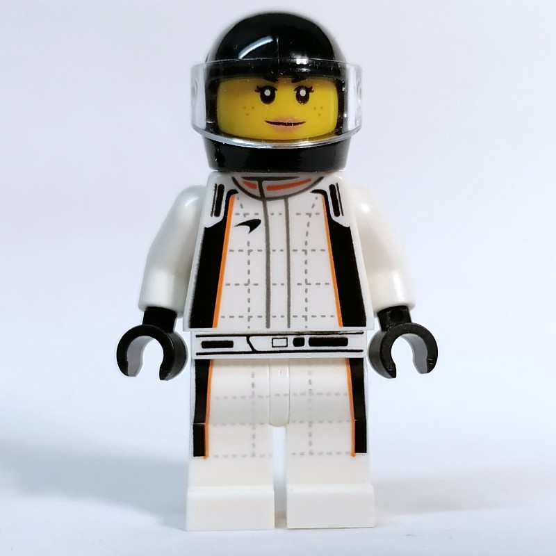 LEGO Set fig-013589 Race Driver - White Torso, White Legs, Black Helmet ...