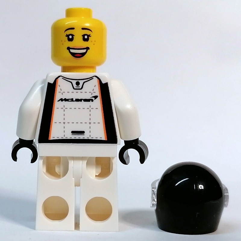 LEGO Set fig-013589 Race Driver - White Torso, White Legs, Black Helmet ...