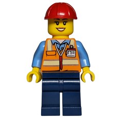 Construction Worker - Orange Torso, Dark Blue Legs, Red Helmet, Female (fig-013625)