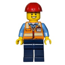Construction Worker - Orange Torso, Dark Blue Legs, Red Helmet, Grin (fig-013626)