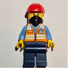 Construction Worker - Orange Torso, Dark Blue Legs, Red Helmet, Black Bandana (fig-013628)