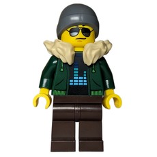 Dark Green Torso, Dark Brown Legs, Tan Collar, Dark Bluish Grey Beanie (fig-013635)