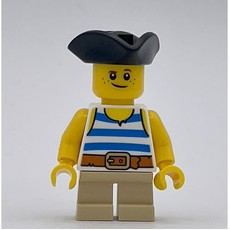Kid Pirate - Blue Striped Shirt, Tan Legs, Black Tricorne (fig-013696)
