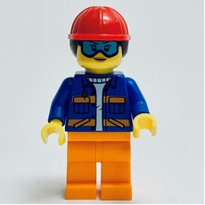 Construciton Worker, Blue Jacket, Orange Legs, Red Hard Hat with Dark Brown Hair (fig-013756)