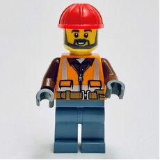 Construction Worker, Orange Safety Jacket, Sand Blue Legs, Red Hard Hat (Gary Gangway) (fig-013761)