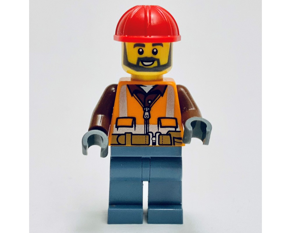 Lego Set Fig-013761 Construction Worker, Orange Safety Jacket, Sand 