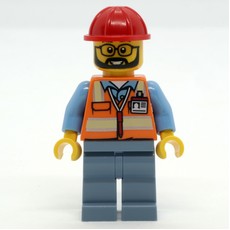 Construction Worker, Orange Safety Vest, Sand Blue Legs, Red Hard Hat (fig-013959)