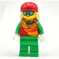 Skier, Red and Bright Green Snowsuit, Red Helmet with Hair