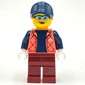 Woman, Coral Jacket, Dark Red Legs, Dark Blue Cap with Hair