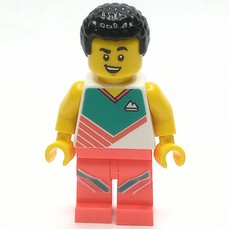 Man, Coral and White Workout Outift, Black Hair (fig-013986)