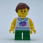 Girl, White Vest Top, Short Green Legs, Reddish Brown Hair