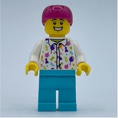 Man, White Shirt with Balloons, Medium Azure Legs, Magenta Helmet (fig-014003)