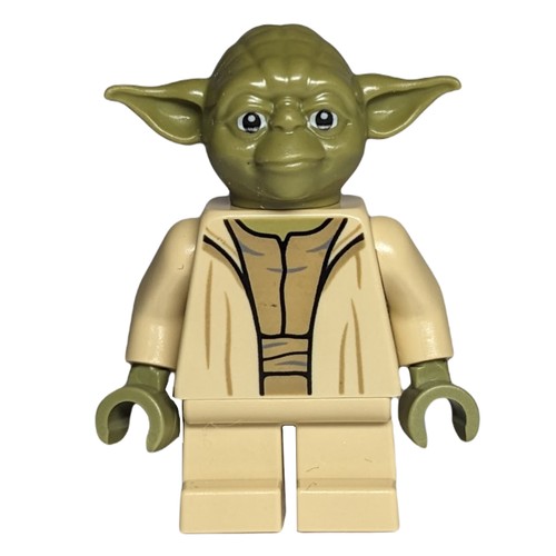 Minifig LEGO Yoda, Olive Green Head, Dark Tan Undershirt, Thin Creases