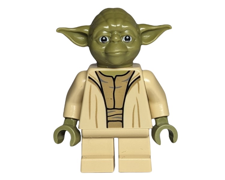 Minifig LEGO Yoda, Olive Green Head, Dark Tan Undershirt, Thin Creases