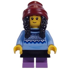 Kid, Bright Light Blue Torso, Black Dress, Medium Lavender Legs, Dark Red Beanie (fig-014279)