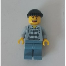 Criminal, Open Light Bluish Gray Jacket over Prison Shirt, Sand Blue Legs, Black Hat, Missing Tooth (fig-014345)