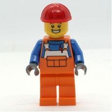 Construction Worker - Orange Overall, Red Helmet, Smile (fig-014375)