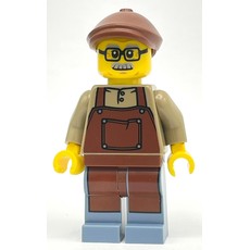 Man, Dark Tan Shirt with Reddish Brown Apron, Glasses and Moustache, Reddish Brown Hat (fig-014385)