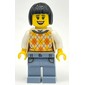 Woman, Tan Sweater Vest, Sand Blue Legs, Black Hair