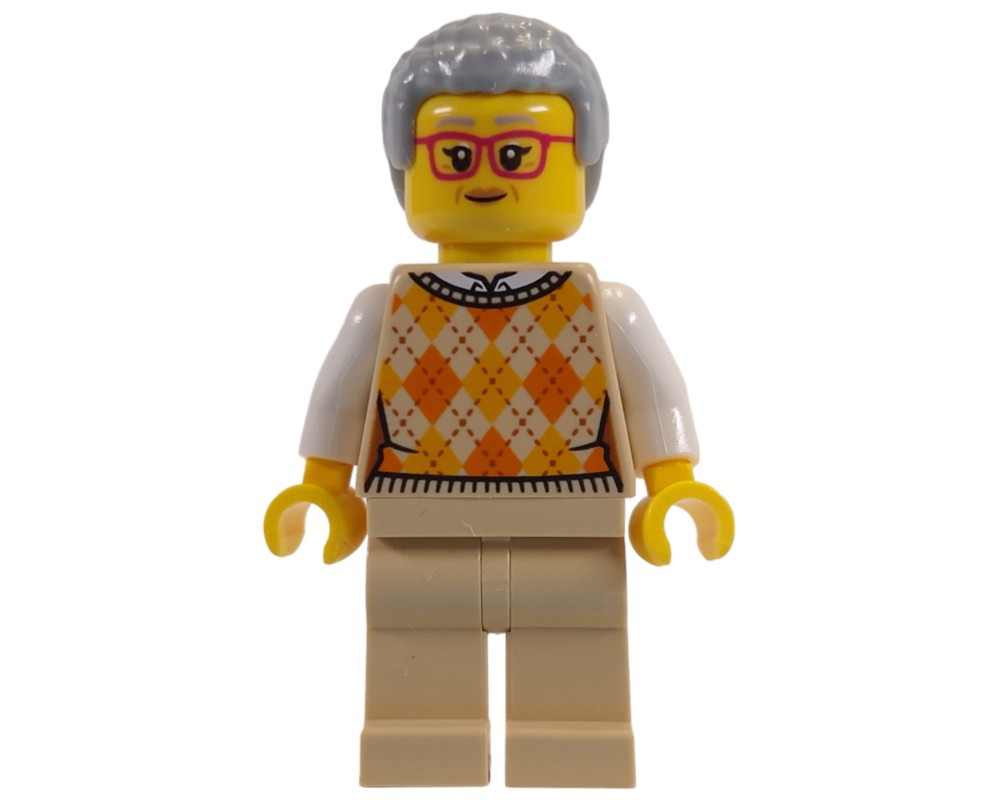 LEGO Set fig-014459 Tan Torso, Tan Legs, Light Bluish Grey Hair, Red ...