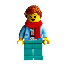 Bright Light Blue, Dark Turquoise Legs, Dark Orange Hair, Red Scarf (fig-014485)