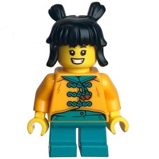 Kid - Bright Light Orange Torso, Dark Turquoise Legs, Black Hair (fig-014499)
