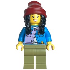 Dark Azure Torso, Olive Green Legs, Dark Red Beanie, Black Hair (fig-014502)