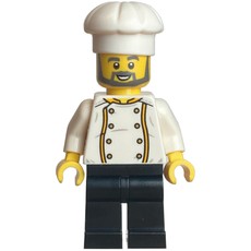 Chef - White Torso, Black Legs, White Hat, Dark Bluish Grey Beard (fig-014504)