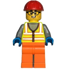 Construction Worker, Vibrant Yellow Safety Vest, Orange Legs, Red Hard Hat (fig-014630)