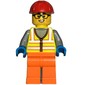 Construction Worker, Vibrant Yellow Safety Vest, Orange Legs, Red Hard Hat