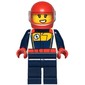 Race Driver, Dark Blue and White Racing Suit, Red Helmet with Visor