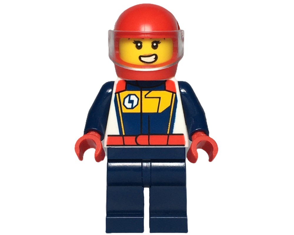 LEGO Set fig-014632 Race Driver, Dark Blue and White Racing Suit, Red ...