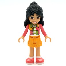 Liann - Lime and Coral Shirt, Bright Light Orange Shorts (fig-014658)