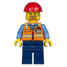 Construction Worker, Orange Safety Vest, Dark Blue Legs, Red Hard Hat, Goatee (fig-014737)