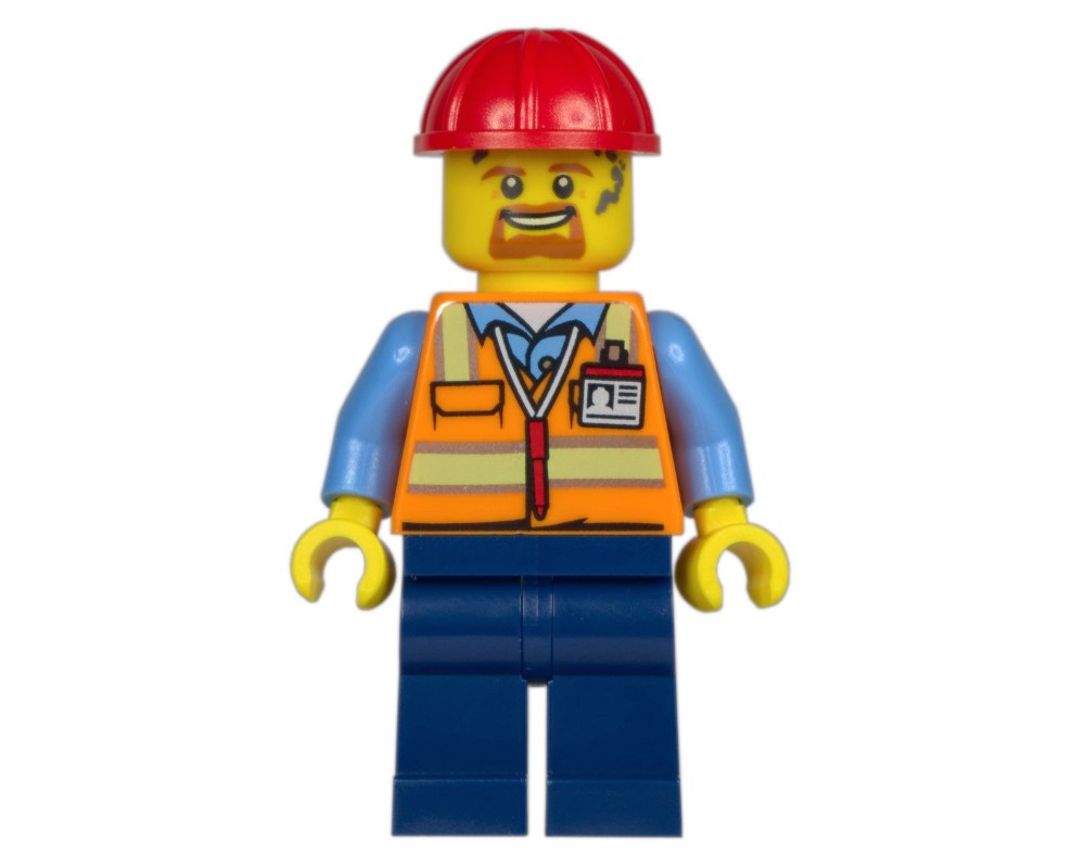 LEGO Set fig-014737 Construction Worker, Orange Safety Vest, Dark Blue ...