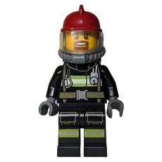 Firefighter, Black Fire Jacket with Straps and Gauge, Dark Red Helmet, Goatee Beard, Yellow Airtank (fig-014839)