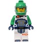 Astronaut, White Spacesuit, Bright Green Helmet, Reddish Brown Sideburns