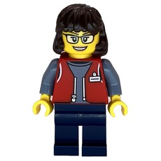 LEGO Employee, Red Jacket, Dark Blue Legs, Glasses (fig-015196)