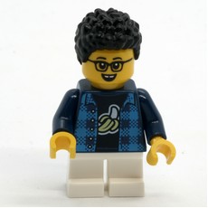 Boy, Dark Blue Plaid Shirt, Short White Legs, Glasses (fig-015209)