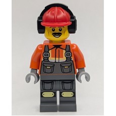 Construction Worker, Dark Orange Shirt, Dark Bluish Gray Legs, Red Hard Hat with Ear Protection (fig-015215)