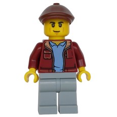 Man, Dark Red Jacket, Light Bluish Gray Legs, Reddish Brown Flat Cap (fig-015218)