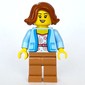 Woman, Bright Light Blue Cardigan, Medium Nougat Legs