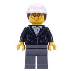 Construction Supervisor, Black Jacket, White Hard Hat with Ponytail (fig-015232)