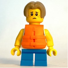 Kid, White Torso, Dark Azure Legs, Dark Tan Hair, Orange Life Vest (fig-015241)