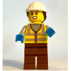 Harbor Worker, Vibrant Yellow Safety Vest, Reddish Brown Legs, White Helmet with Ponytail, Orange Life Vest (fig-015245)