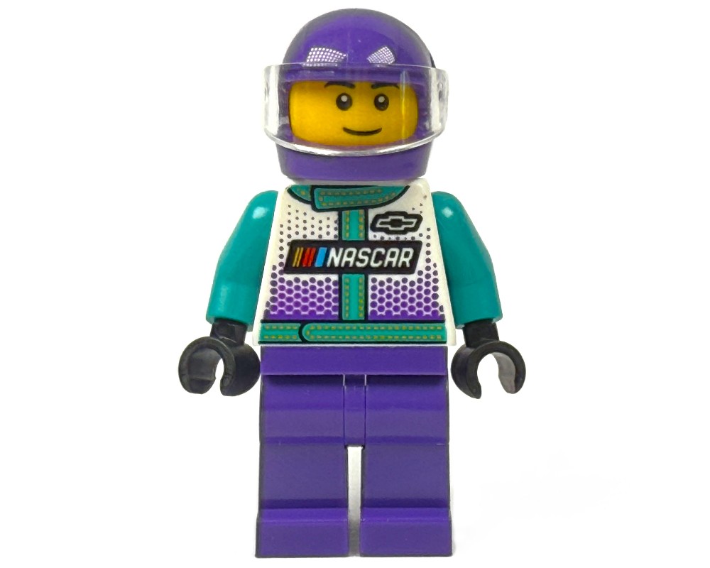 LEGO Set fig-015347 Race Driver, Dark Turquoise, White, and Dark Purple ...