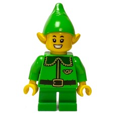 Elf / Postal Elf - Bright Green Torso, Green Legs, Bright Green Hat, Dark Green Collar, Teeth Smile (fig-015556)