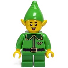 Elf / Postal Elf - Bright Green Torso, Green Legs, Bright Green Hat, Dark Green Collar, Open Mouth Smile (fig-015557)